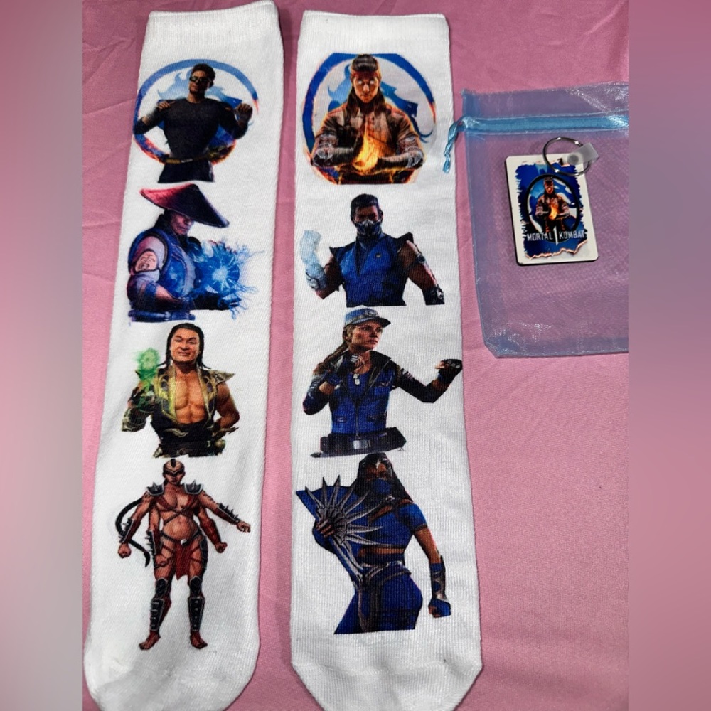 Mortal Kombat socks and keychain